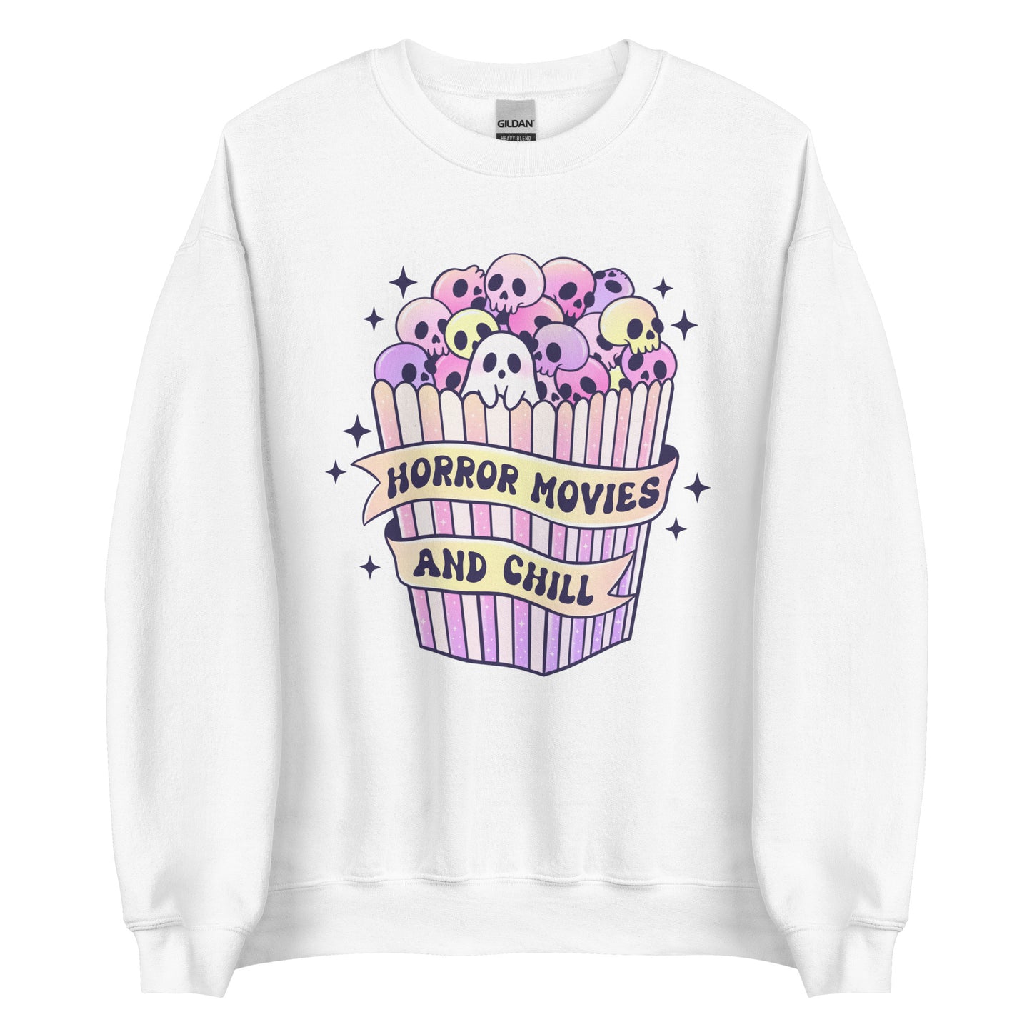 Horror Movies and Chill Pastel Halloween Sweater Unisex Heavy Blend™ Crewneck Sweatshirt