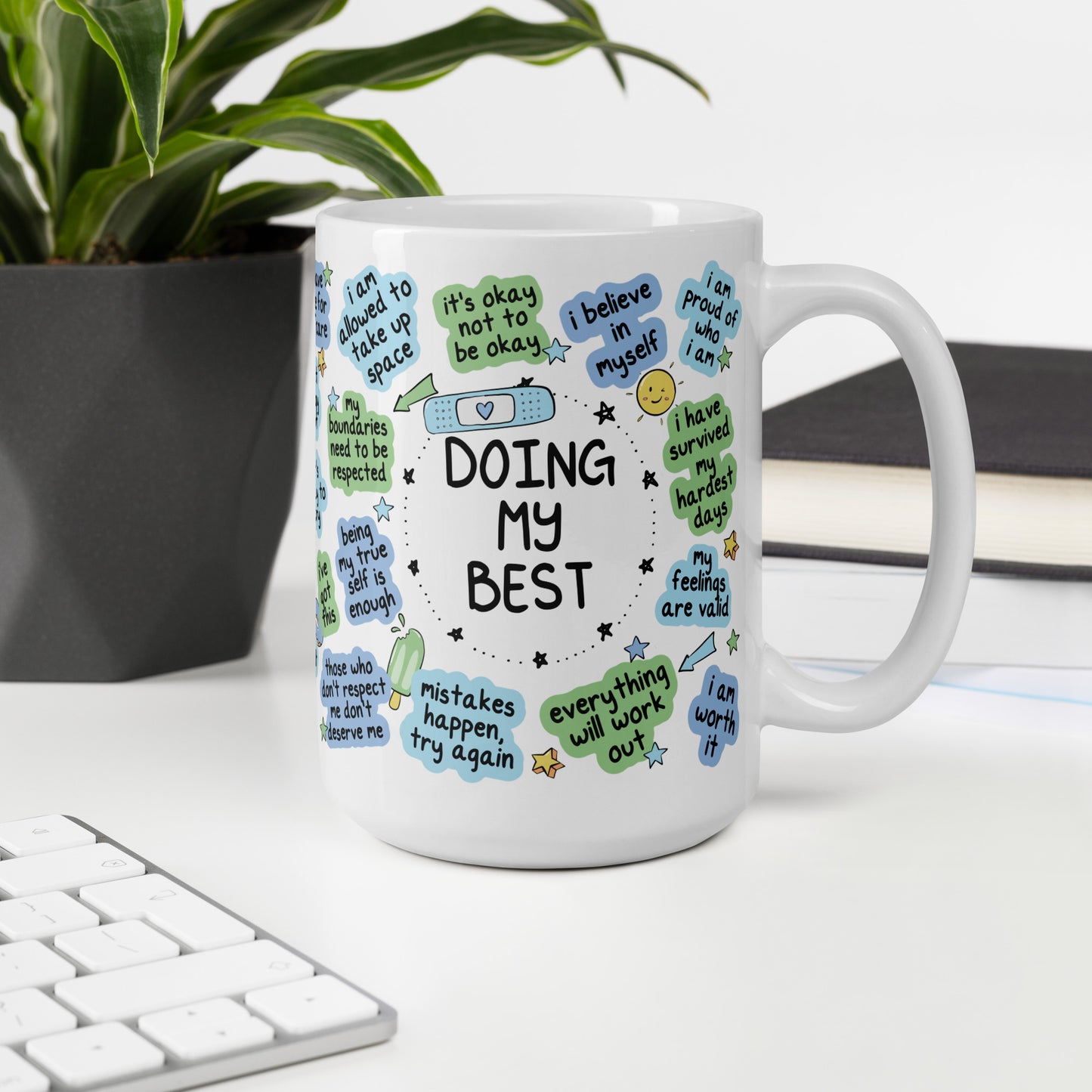 Doing My Best Blue/Green Tixee White glossy mug