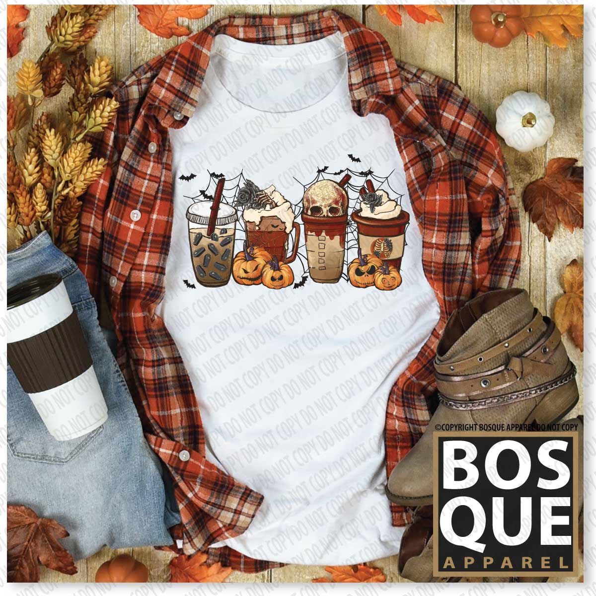 Halloween Coffee and Lattes Skulls and Bats Unisex t-shirt