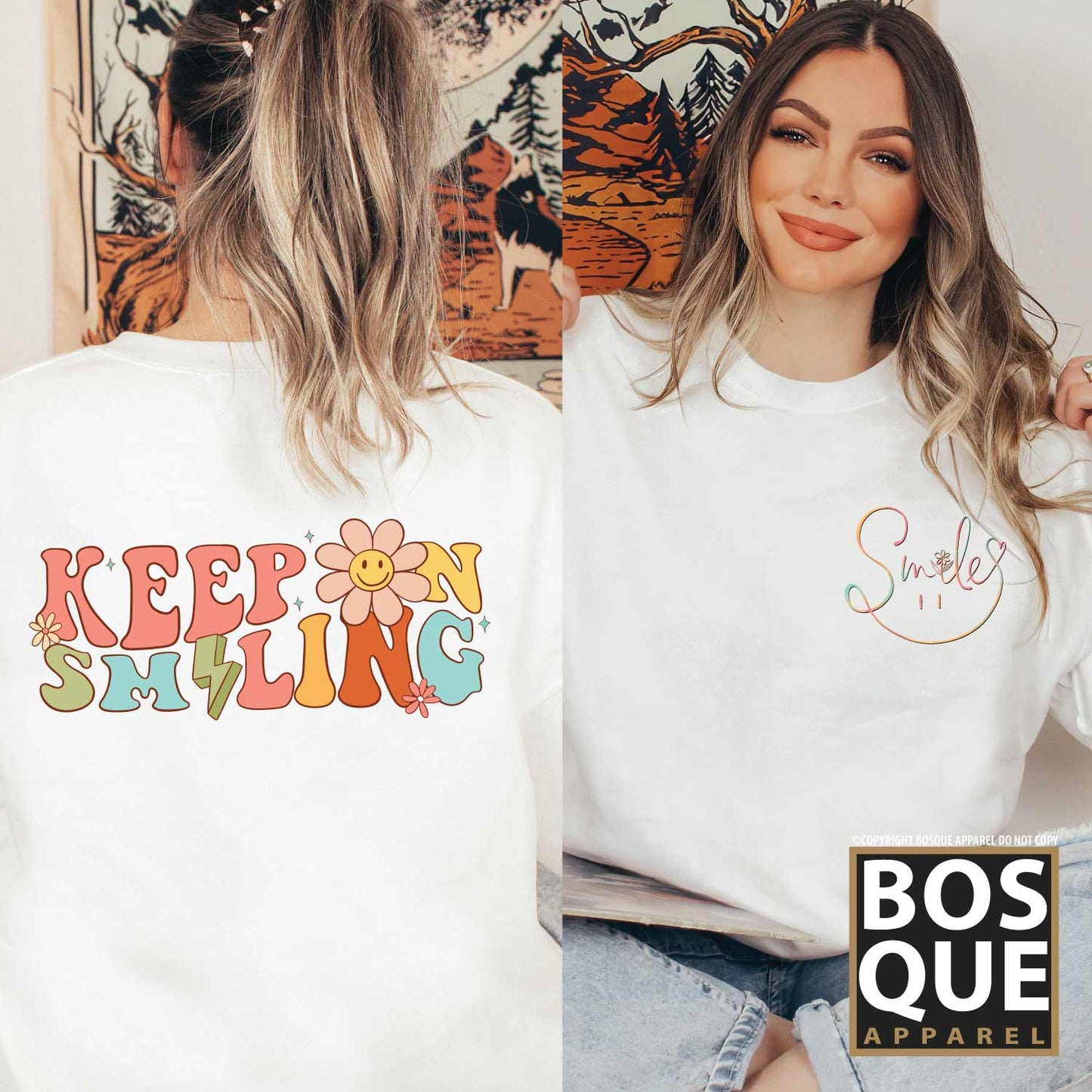 Keep Smiling Hippie Retro Flower Unisex Sweatshirt
