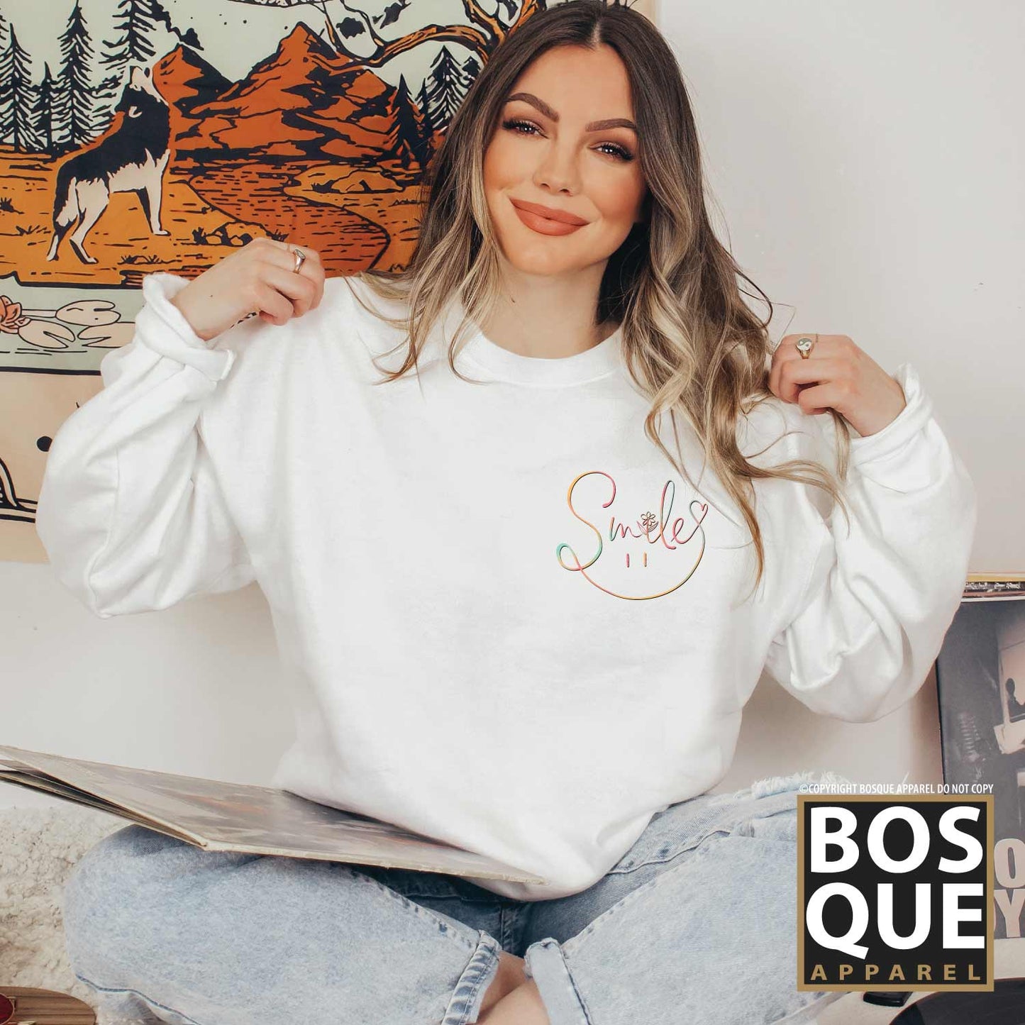 Keep Smiling Hippie Retro Flower Unisex Sweatshirt