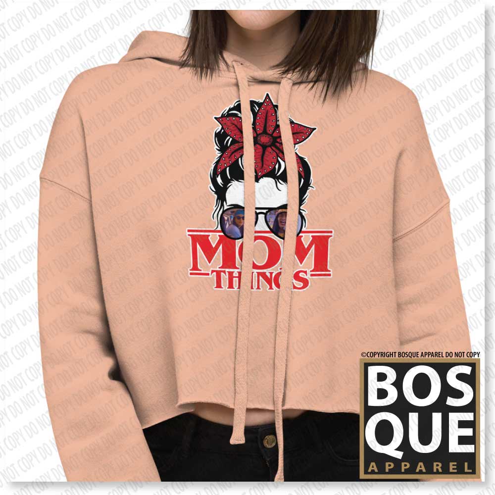 Mom Things Stranger Messy Demo Bun Argyle Comfy Crop Hoodie