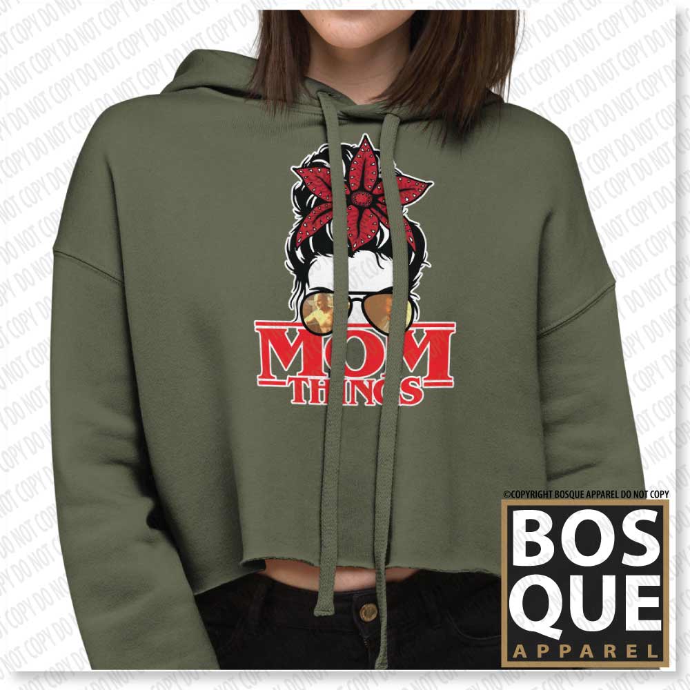Mom Things Stranger Messy Demo Bun Hopper Comfy Crop Hoodie