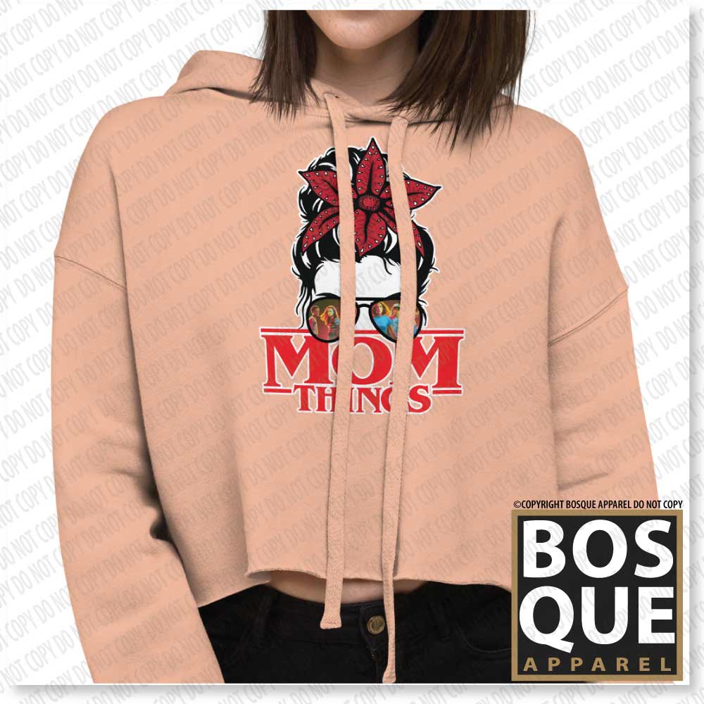 Mom Things Stranger Messy Demo Bun The Kids Comfy Crop Hoodie