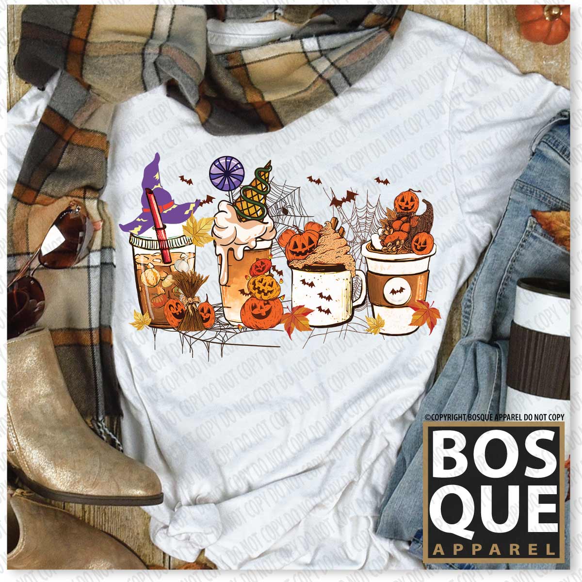 Pumpkin Coffee and Lattes Witches and Bats Halloween Vibes Unisex t-shirt