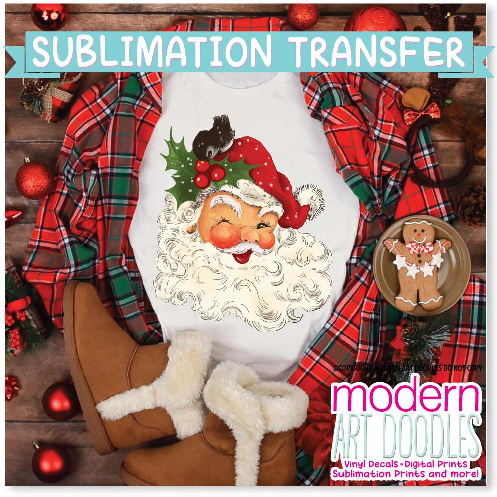 Santa Claus Retro Vintage Cartoon Popular Style Sublimation Print - Ready to Press - Ready to Ship