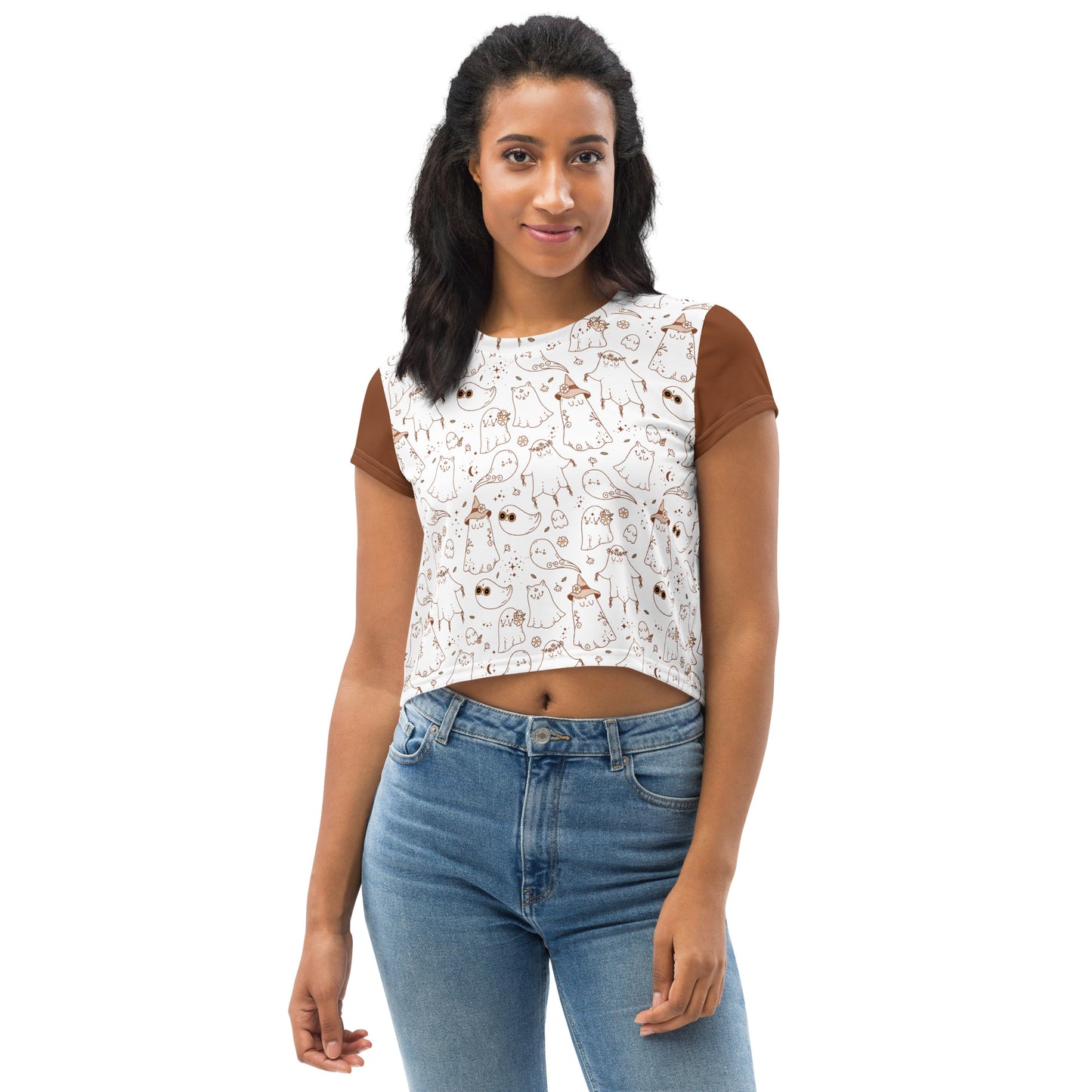 Ghosty Cat All-Over Print Crop Tee