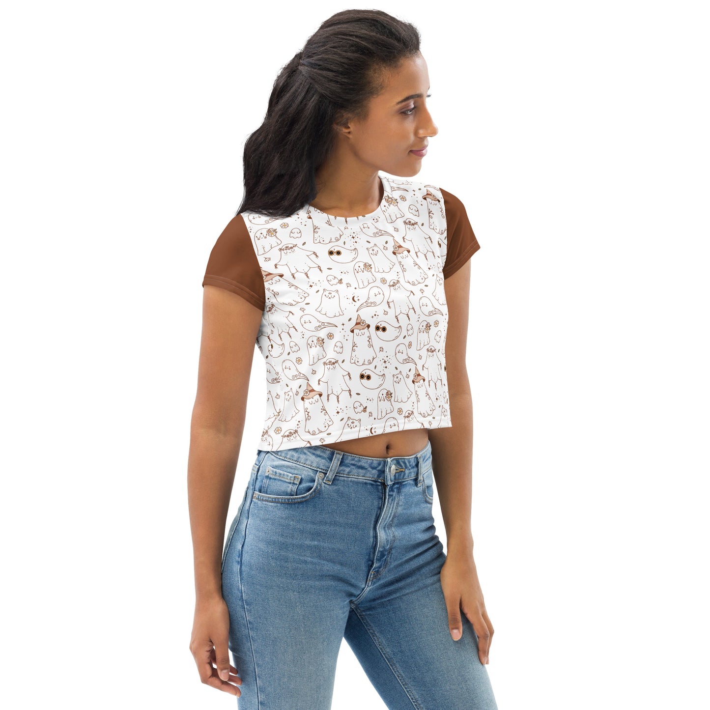 Ghosty Cat All-Over Print Crop Tee