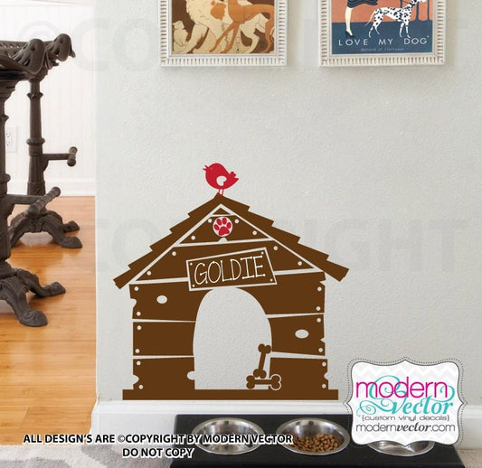 Dog Pet House with Bird Personalized Name Vinyl Wall Decal