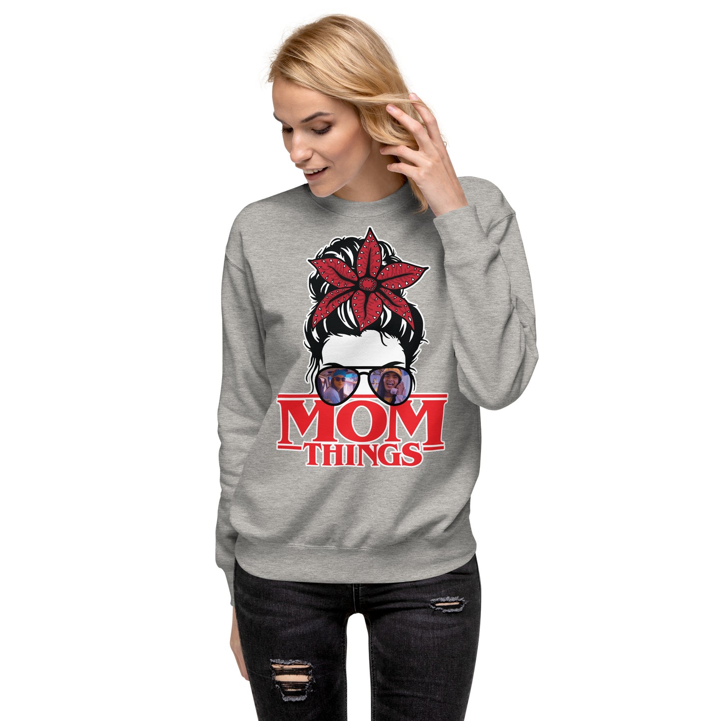 Mom Things Stranger Messy Demo Bun Argyle Comfy Unisex Premium Sweatshirt