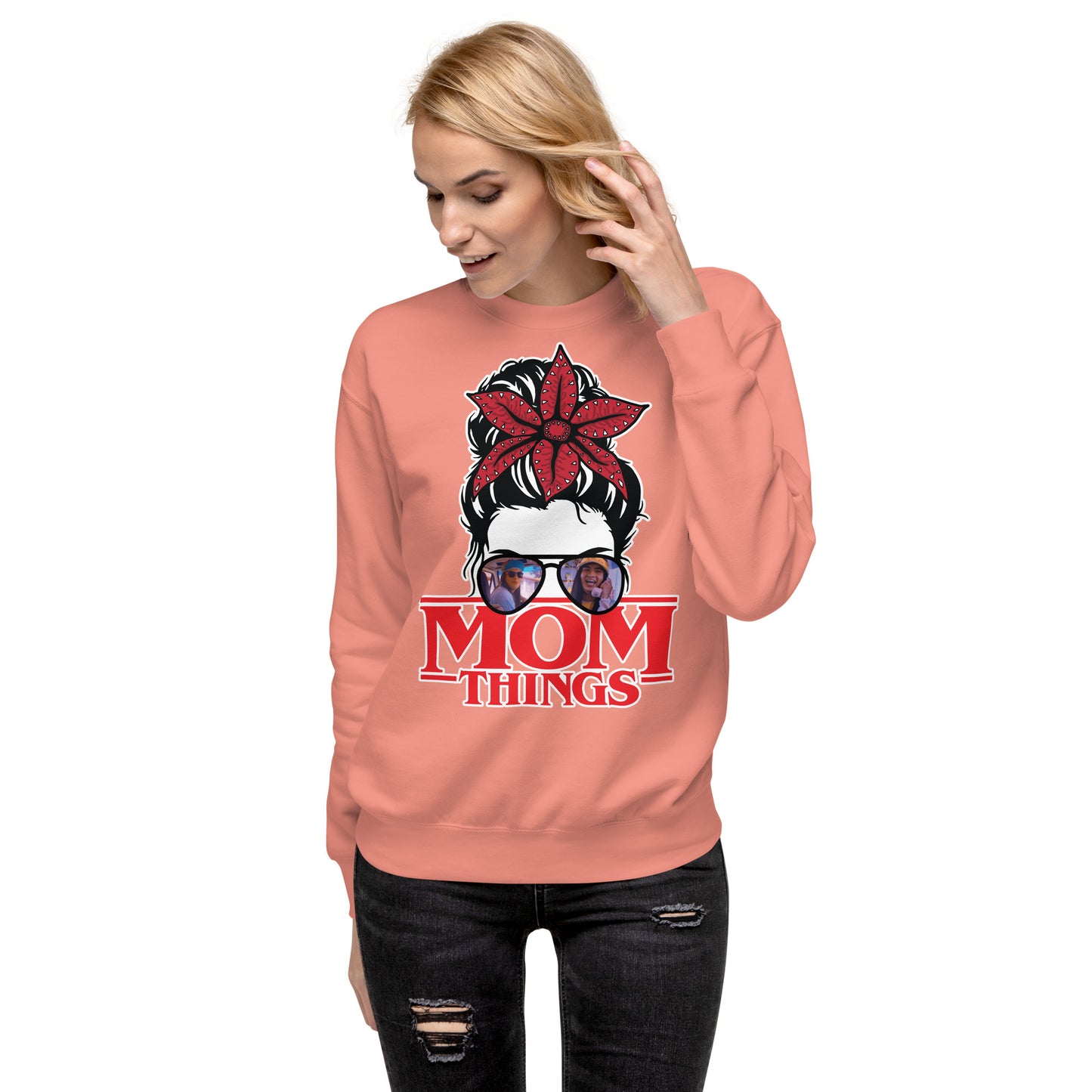 Mom Things Stranger Messy Demo Bun Argyle Comfy Unisex Premium Sweatshirt