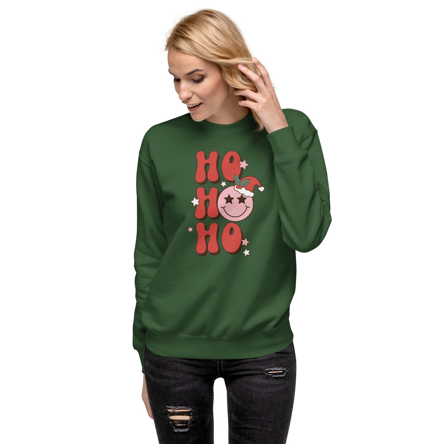 Ho Ho Ho Smiley Christmas Holiday Unisex Premium Sweatshirt