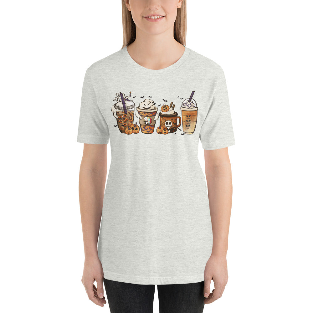 Pumpkin Skeleton Coffee and Lattes Halloween Unisex t-shirt