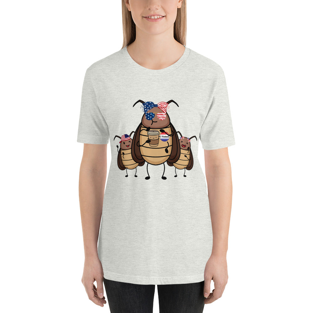 Suburban Cockroach - I Voted! Roach with Bow/Glasses Funny Humor Unisex t-shirt