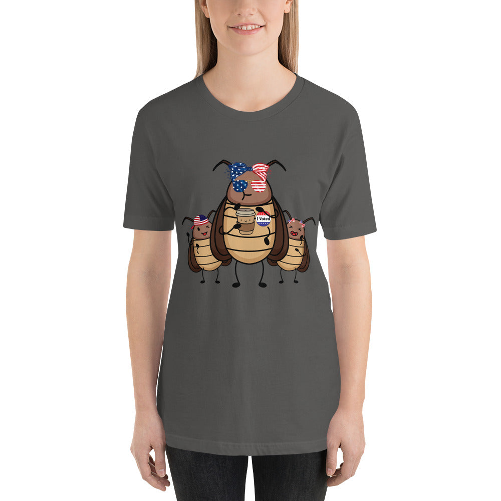 Suburban Cockroach - I Voted! Roach with Bow/Glasses Funny Humor Unisex t-shirt