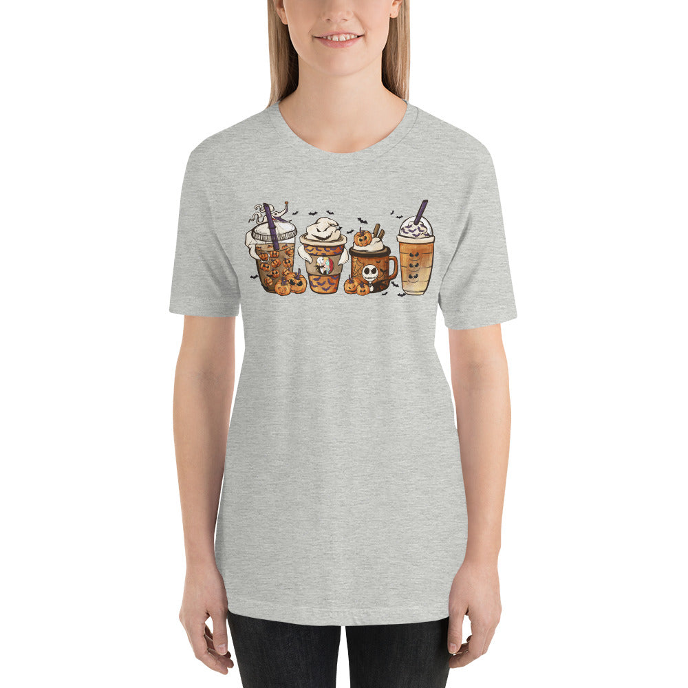 Pumpkin Skeleton Coffee and Lattes Halloween Unisex t-shirt