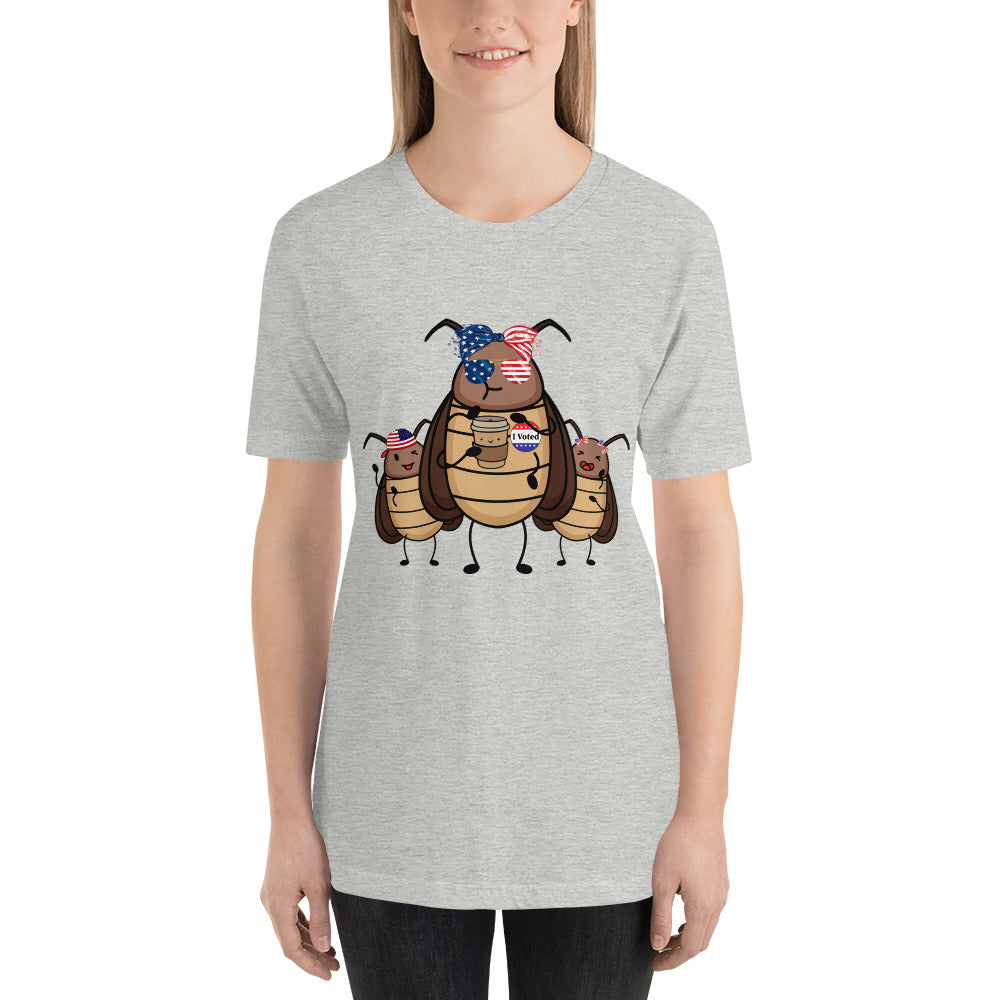 Suburban Cockroach - I Voted! Roach with Bow/Glasses Funny Humor Unisex t-shirt
