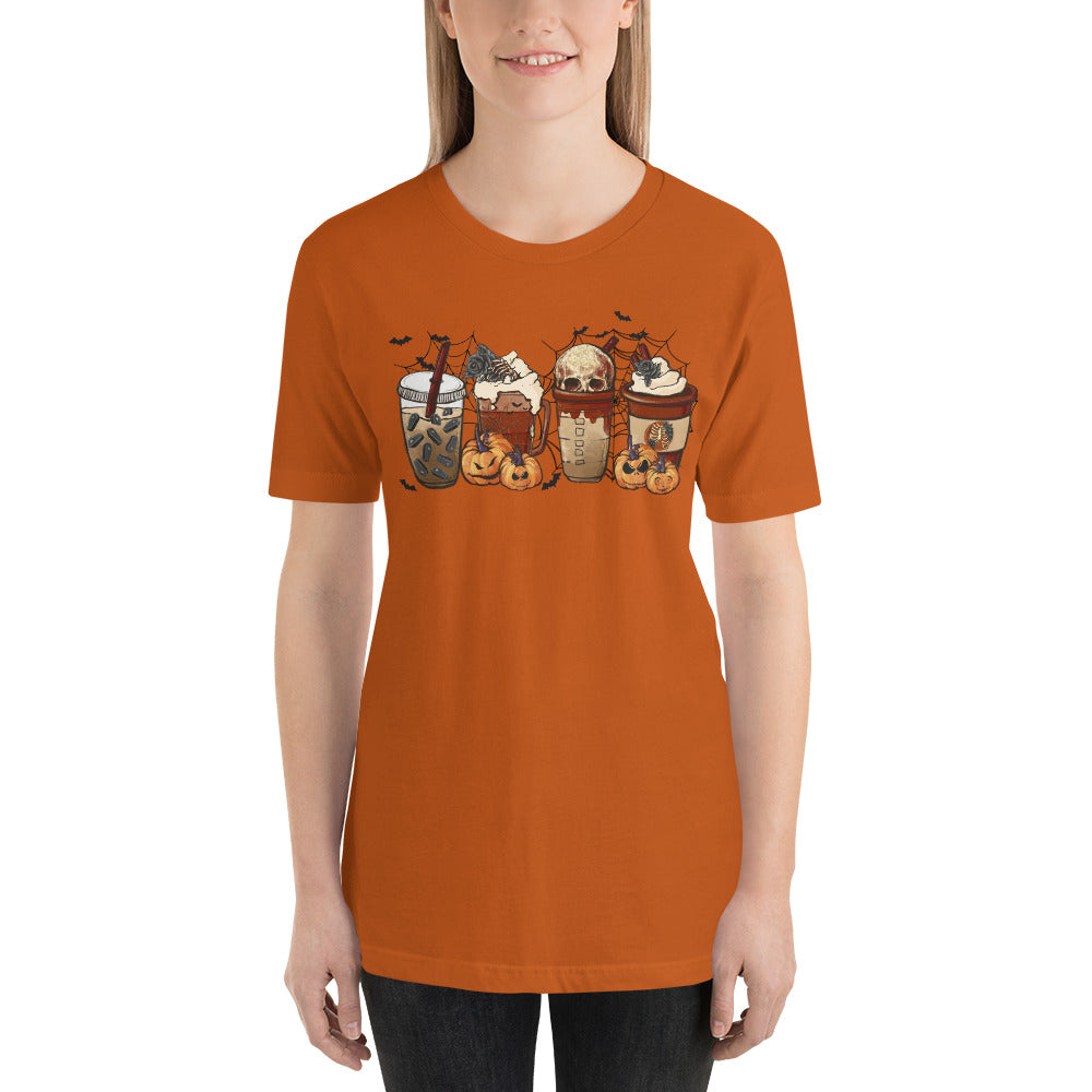 Halloween Coffee and Lattes Skulls and Bats Unisex t-shirt