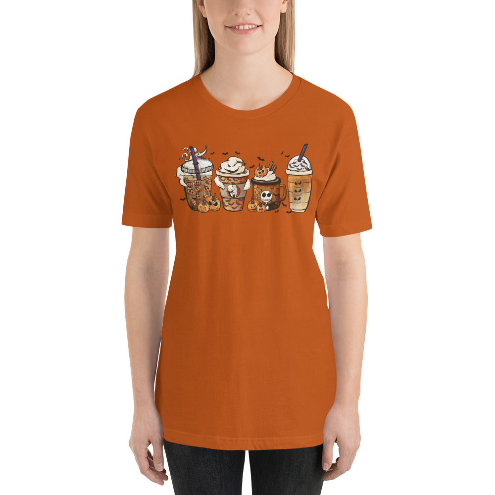 Pumpkin Skeleton Coffee and Lattes Halloween Unisex t-shirt