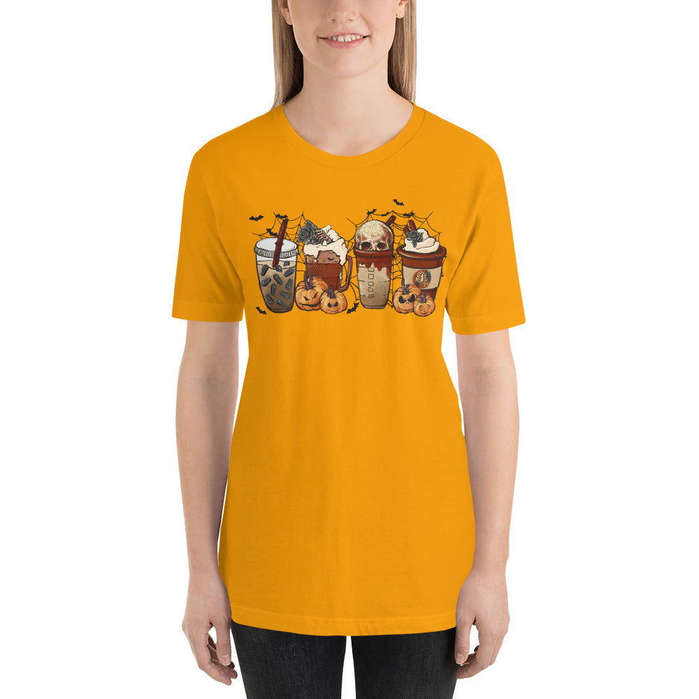 Halloween Coffee and Lattes Skulls and Bats Unisex t-shirt