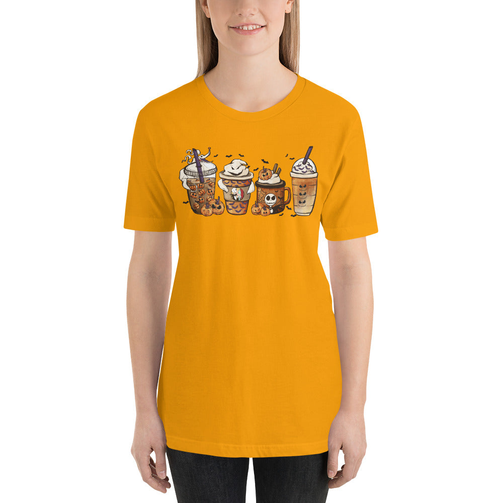 Pumpkin Skeleton Coffee and Lattes Halloween Unisex t-shirt