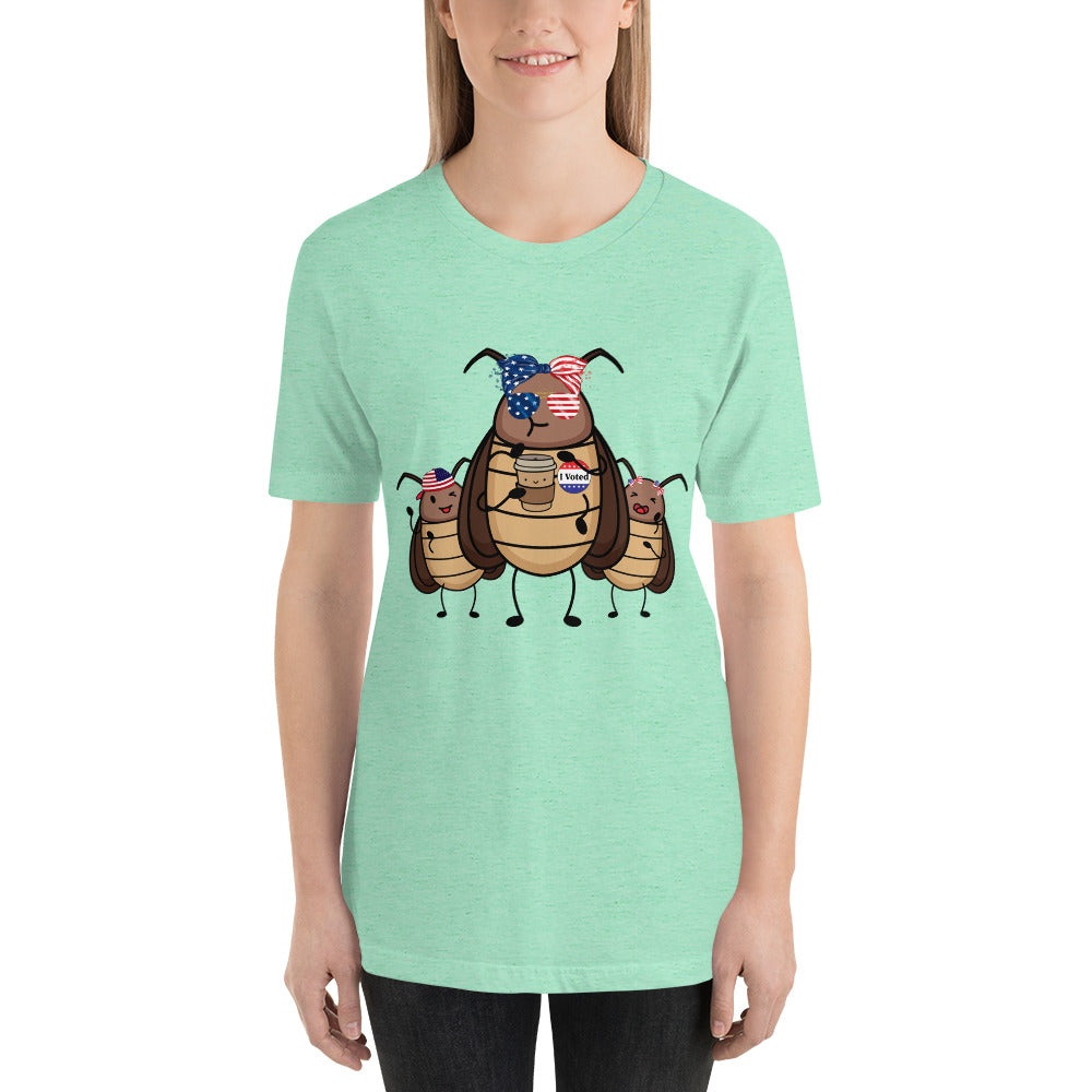 Suburban Cockroach - I Voted! Roach with Bow/Glasses Funny Humor Unisex t-shirt