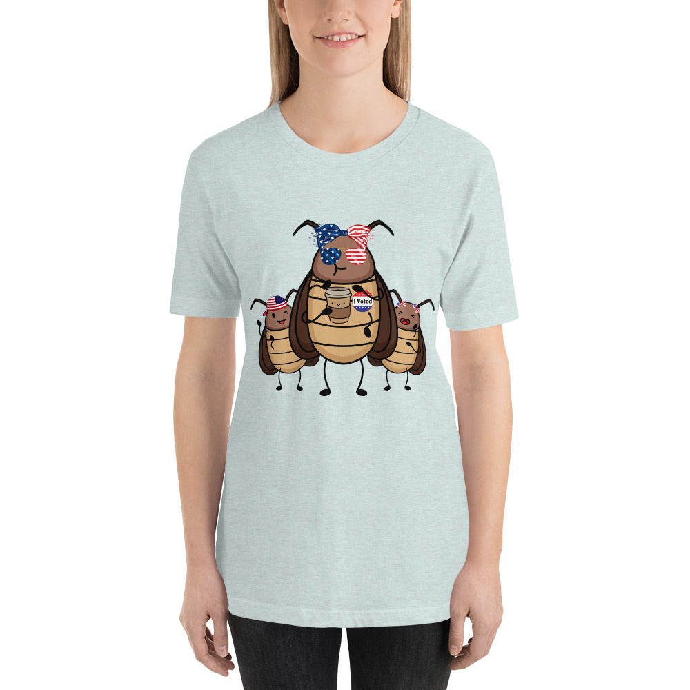 Suburban Cockroach - I Voted! Roach with Bow/Glasses Funny Humor Unisex t-shirt