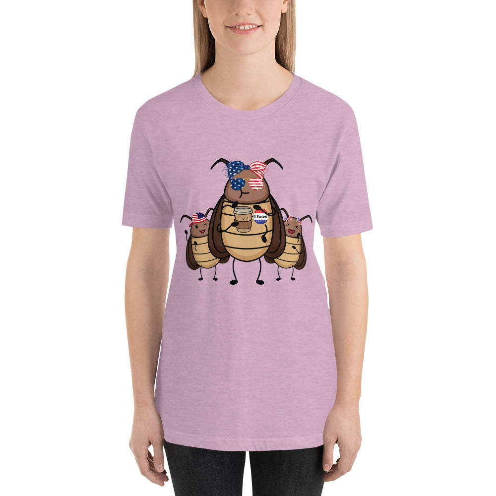 Suburban Cockroach - I Voted! Roach with Bow/Glasses Funny Humor Unisex t-shirt