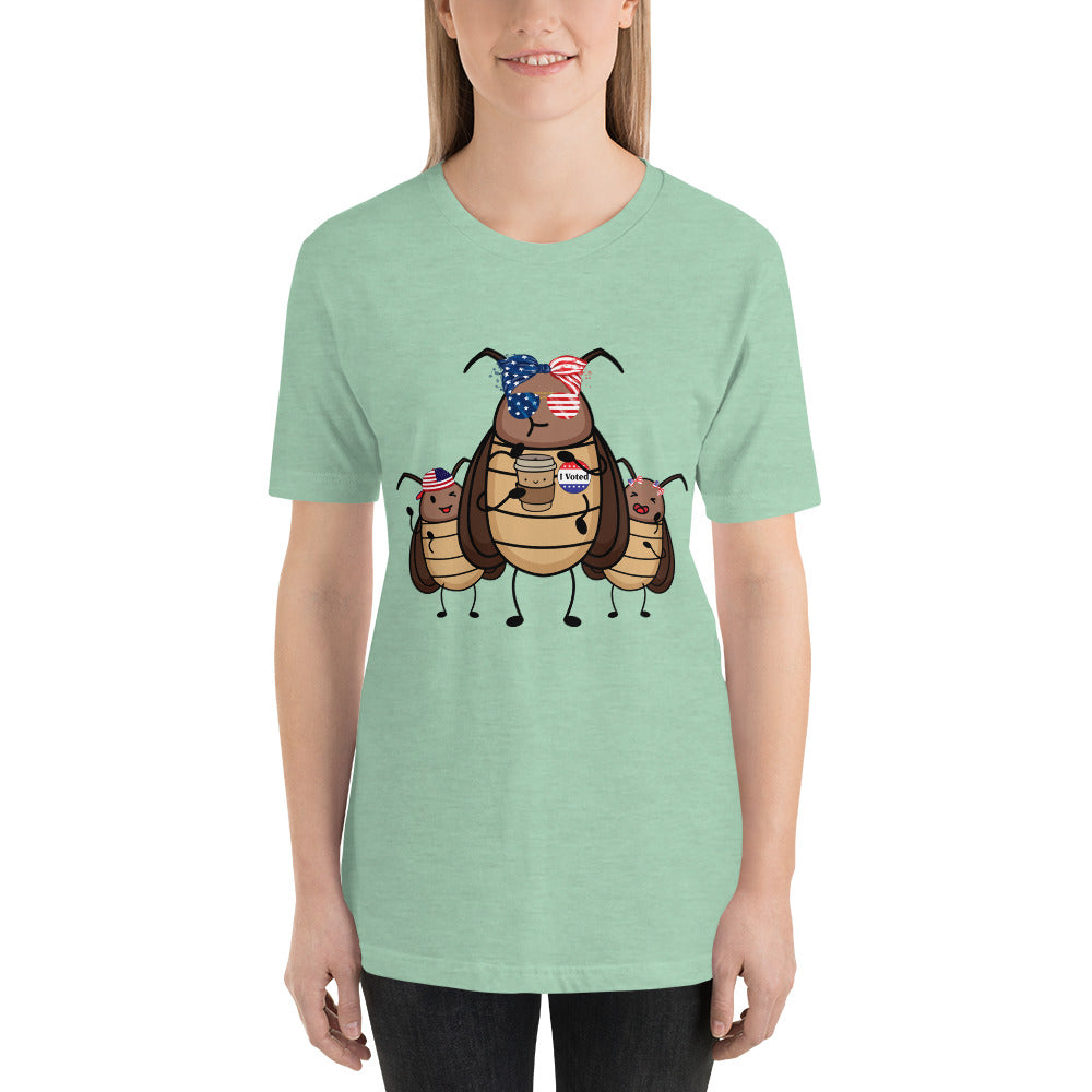 Suburban Cockroach - I Voted! Roach with Bow/Glasses Funny Humor Unisex t-shirt