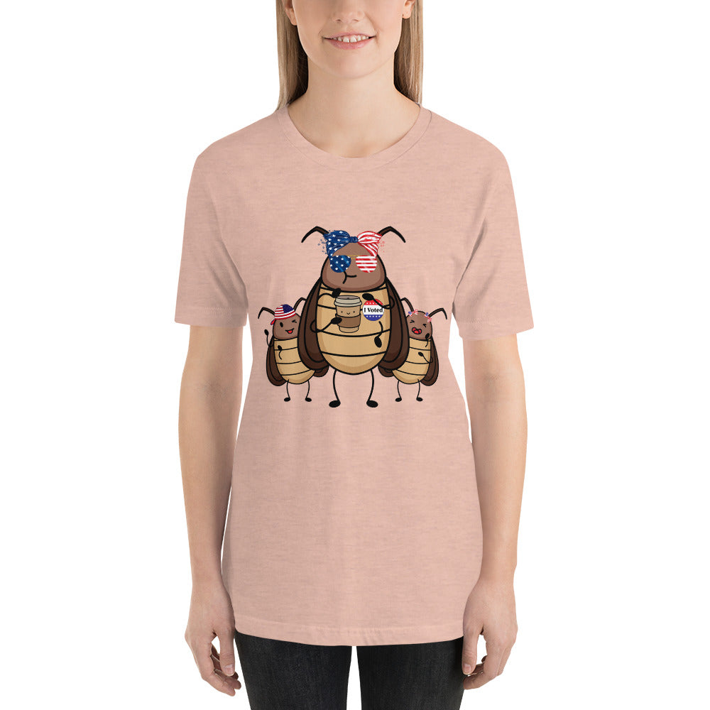 Suburban Cockroach - I Voted! Roach with Bow/Glasses Funny Humor Unisex t-shirt