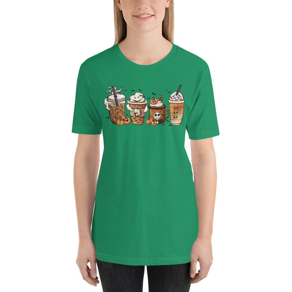 Pumpkin Skeleton Coffee and Lattes Halloween Unisex t-shirt