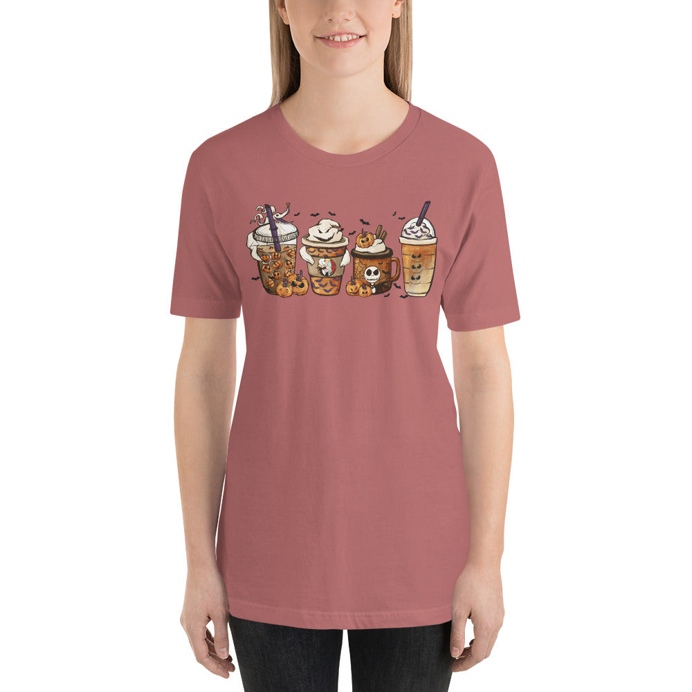 Pumpkin Skeleton Coffee and Lattes Halloween Unisex t-shirt