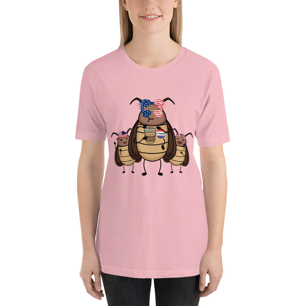 Suburban Cockroach - I Voted! Roach with Bow/Glasses Funny Humor Unisex t-shirt