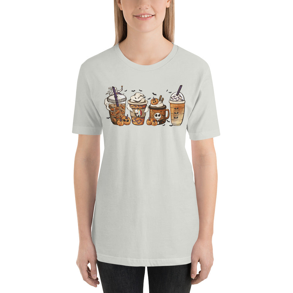 Pumpkin Skeleton Coffee and Lattes Halloween Unisex t-shirt