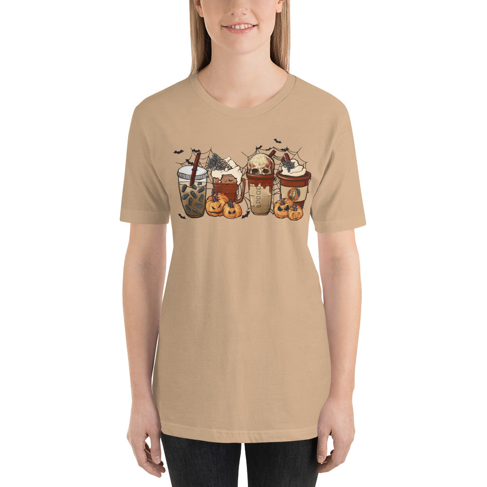Halloween Coffee and Lattes Skulls and Bats Unisex t-shirt