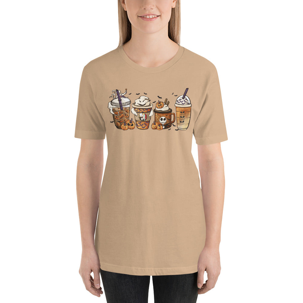 Pumpkin Skeleton Coffee and Lattes Halloween Unisex t-shirt