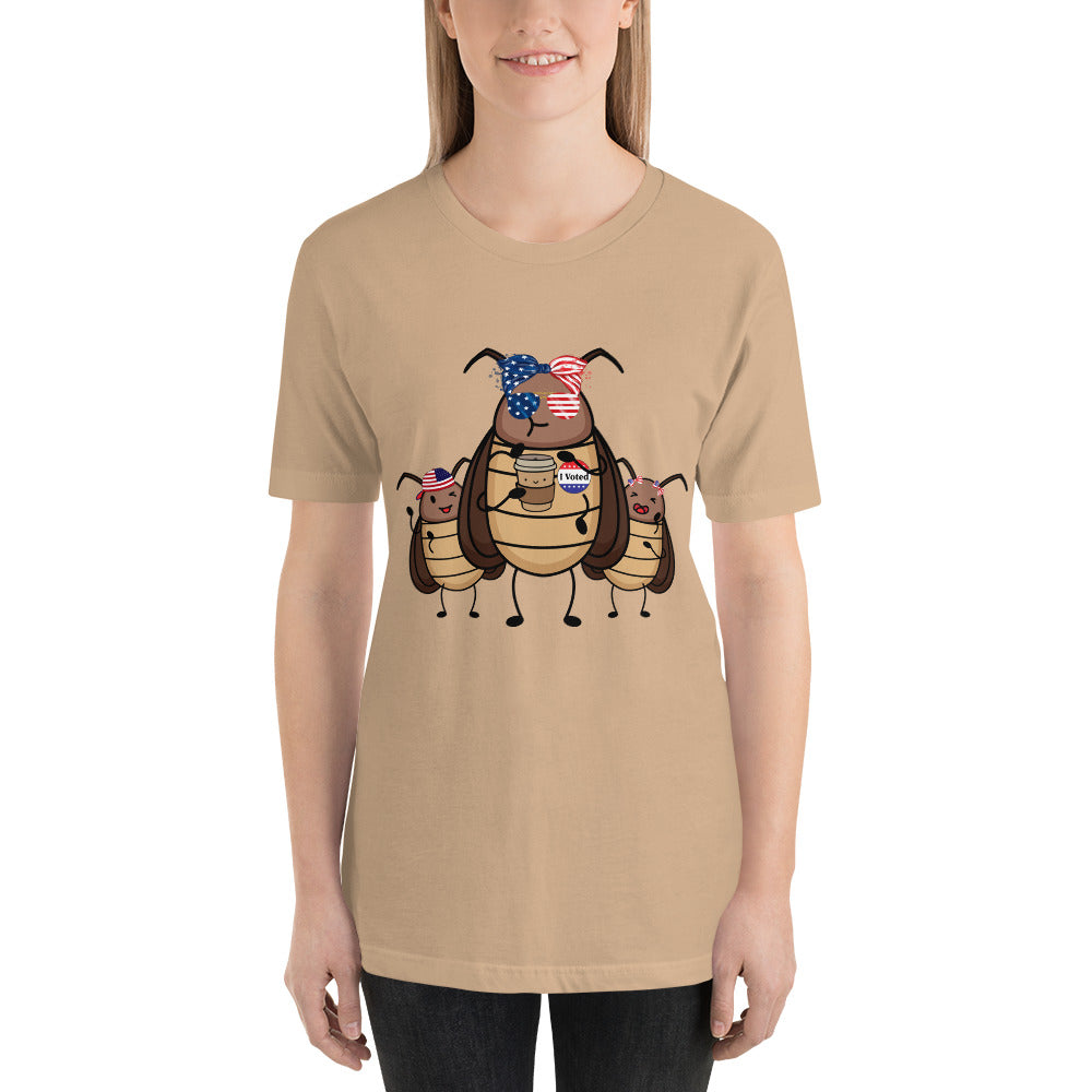 Suburban Cockroach - I Voted! Roach with Bow/Glasses Funny Humor Unisex t-shirt