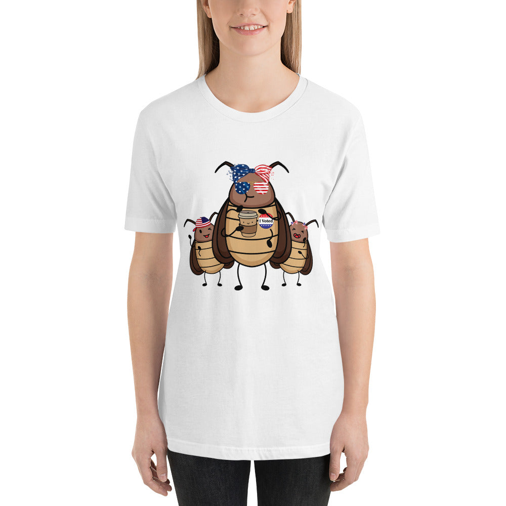 Suburban Cockroach - I Voted! Roach with Bow/Glasses Funny Humor Unisex t-shirt