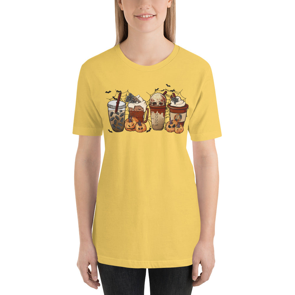 Halloween Coffee and Lattes Skulls and Bats Unisex t-shirt