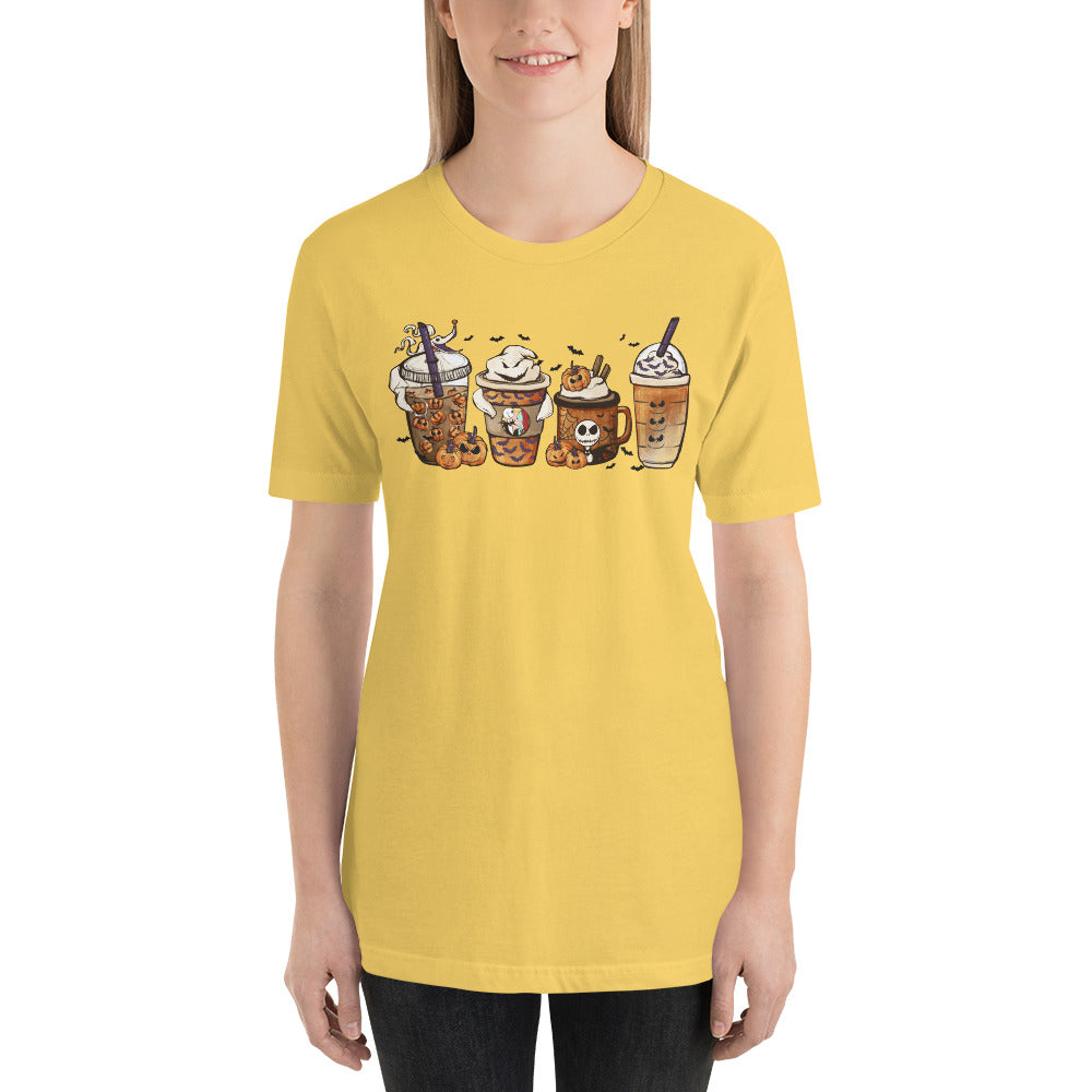 Pumpkin Skeleton Coffee and Lattes Halloween Unisex t-shirt