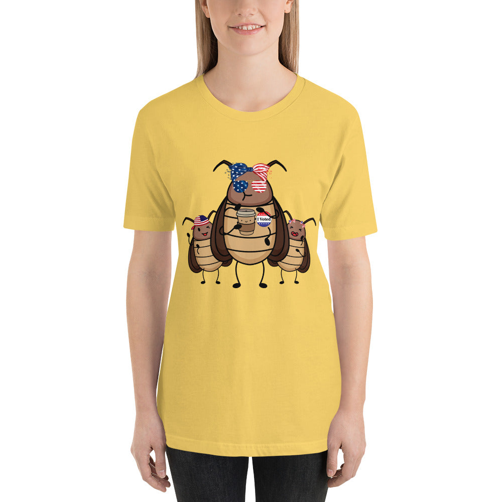 Suburban Cockroach - I Voted! Roach with Bow/Glasses Funny Humor Unisex t-shirt