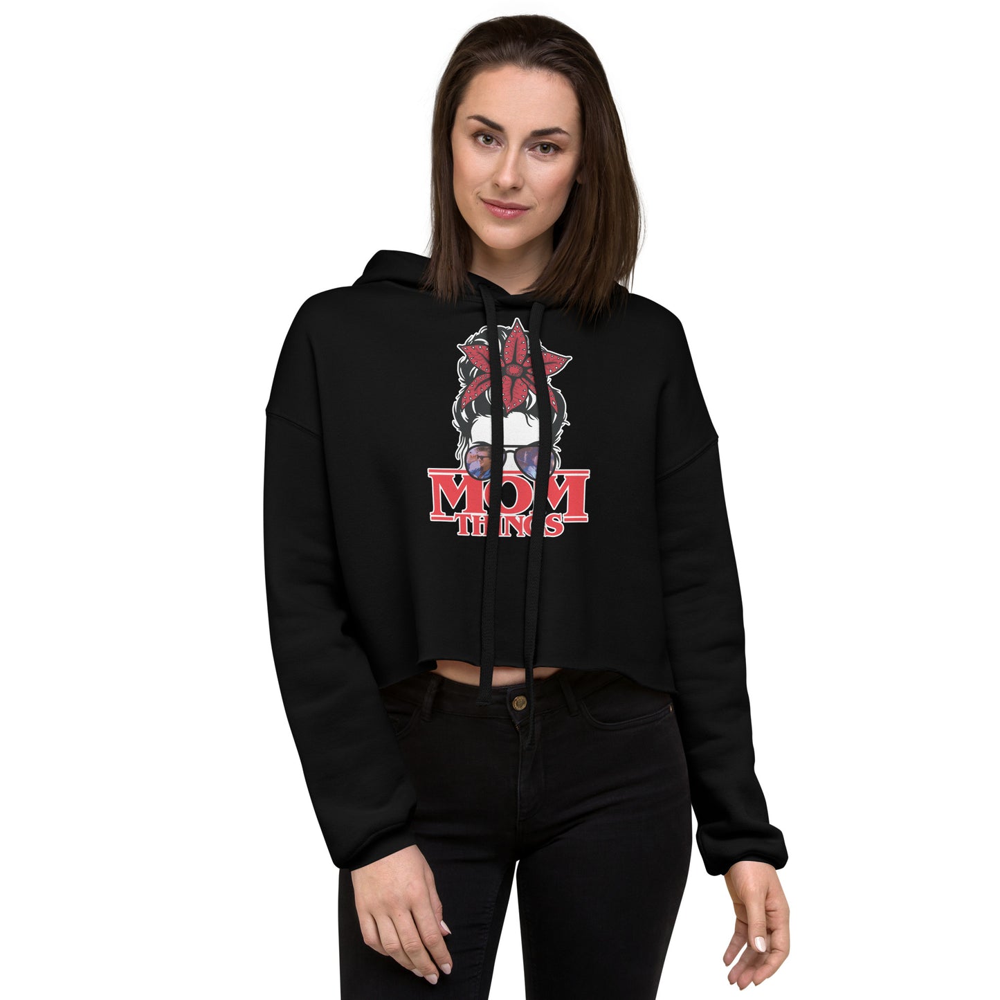 Mom Things Stranger Messy Demo Bun Steve Comfy Crop Hoodie