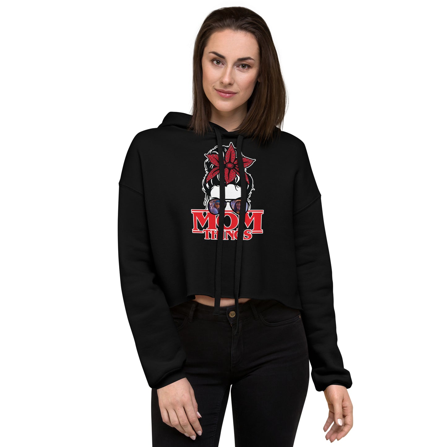 Mom Things Stranger Messy Demo Bun Argyle Comfy Crop Hoodie