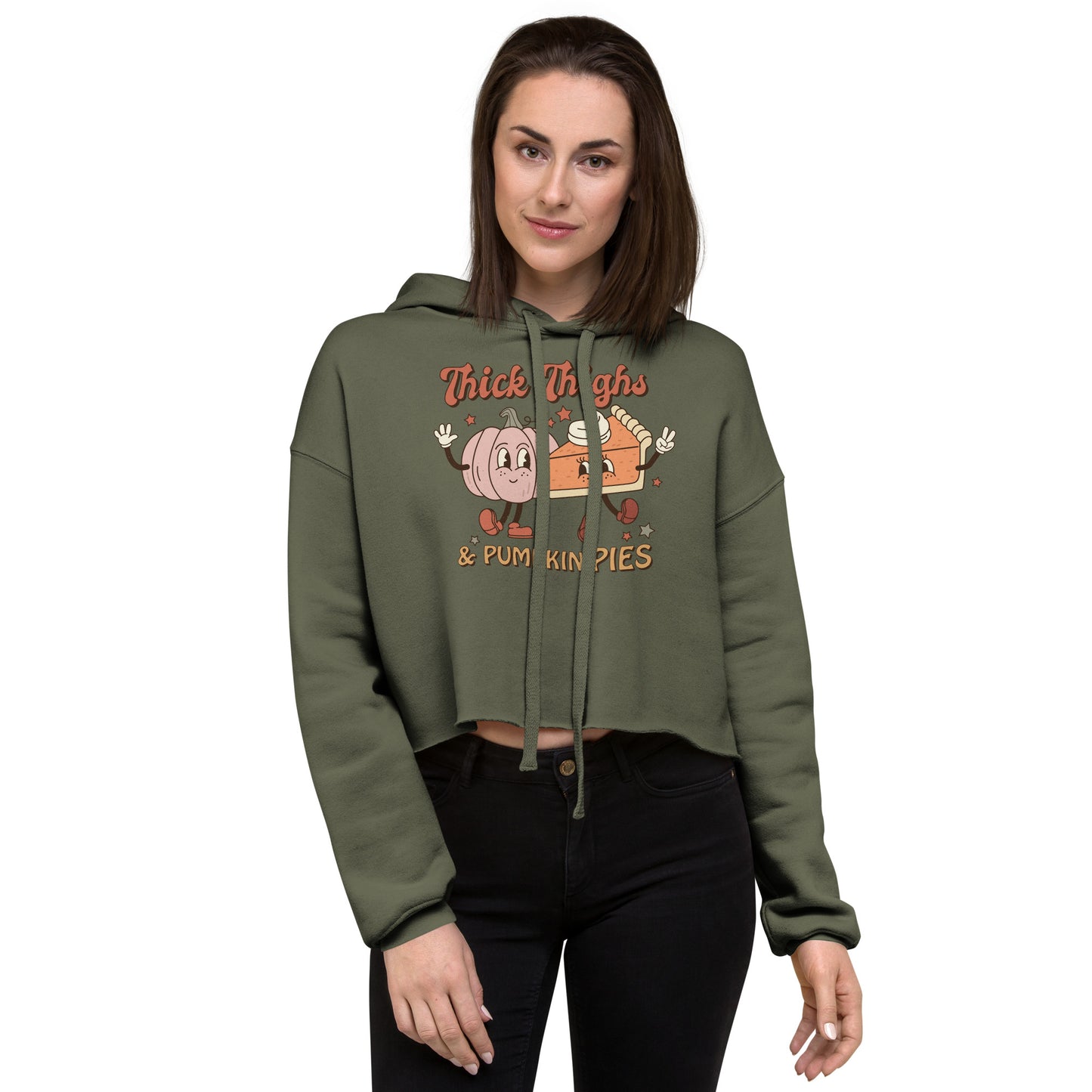 Thick Thighs and Pumpkin Pies Thanksgiving Season Cozy Crop Hoodie