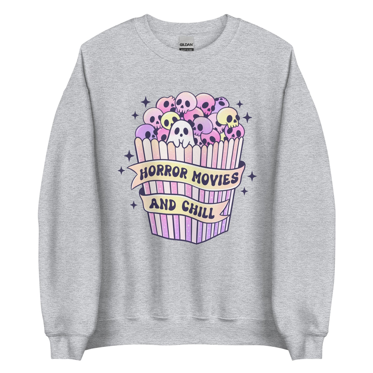Horror Movies and Chill Pastel Halloween Sweater Unisex Heavy Blend™ Crewneck Sweatshirt