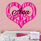 Zebra Peace Heart Personalized Name and Monogram Vinyl Wall Decal