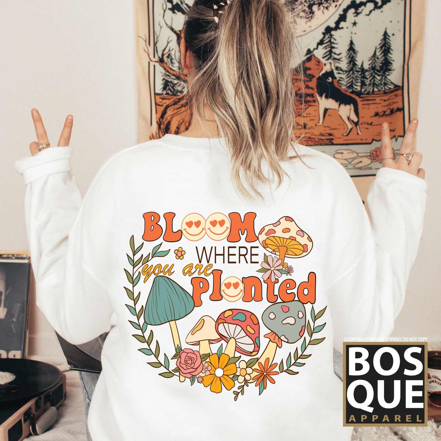 Bloom Where You Are Planted Smile Peace Hippie Retro Unisex Sweatshirt