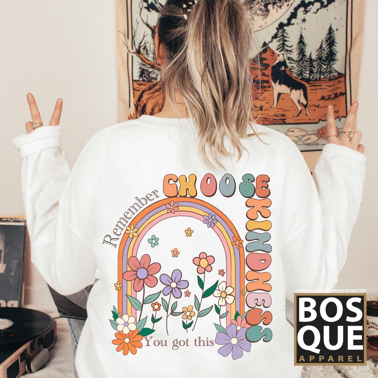 Choose Kindness Peace Sign Smile Flower You Got This Hippie Retro Unisex Sweatshirt