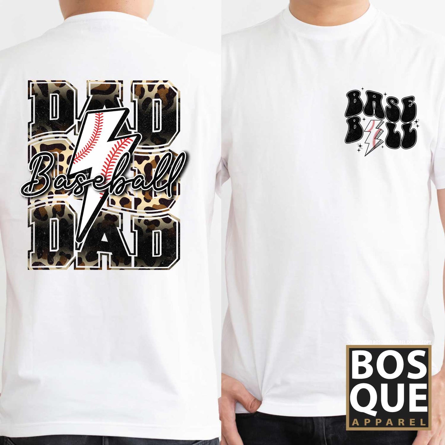 Baseball Dad Lightning Bolt Leopard Print Pocket and Back Print Unisex t-shirt