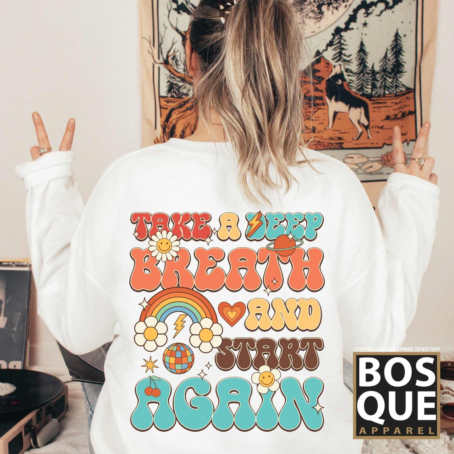 Take a Breath and Start Again Every Day is a New Beginning Hippie Retro Unisex Sweatshirt
